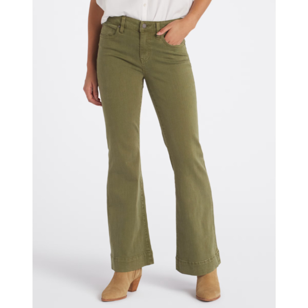 NWT Liverpool 12/31 Hannah Wide Hem Flare Olive Green Jeans Stretchy Bootcut - Picture 2 of 9